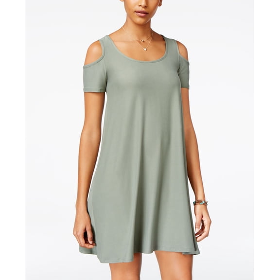 Planet Gold Juniors Cold Shoulder Shift Dress Green S
