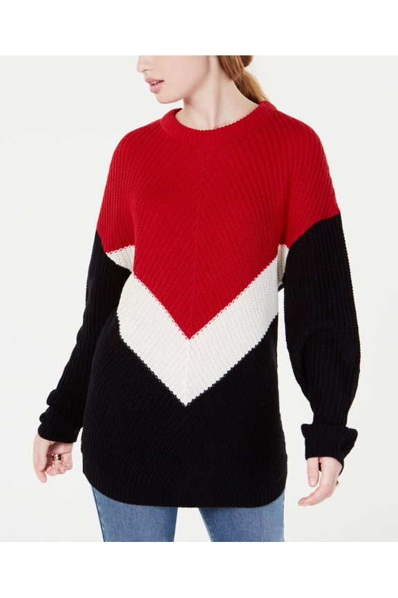 Juniors Colorblocked Chevron Sweater Tango Red Combo L