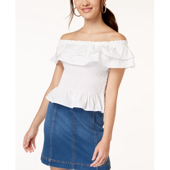 Planet Gold Juniors Cotton Off The Shoulder Smocked Top White L