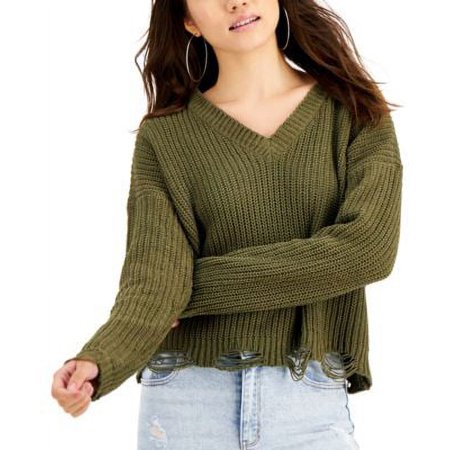 Planet Gold Juniors' Deconstructed Chenille Sweater Olive Size M