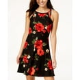 thumbnail image 1 of Planet Gold Juniors Double Strap Fit Flare Dress Black/Red Floral XS, 1 of 1
