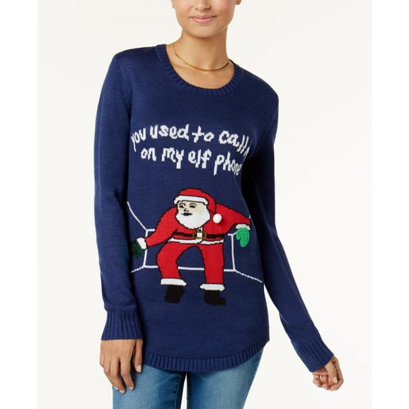 Planet Gold Juniors Embellished Holiday Sweater Navy M