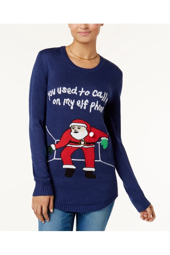 Juniors Embellished Holiday Sweater Navy M