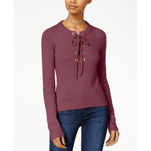 Planet Gold Juniors' Lace-Up Grommet Sweater (Dry Rose, S)