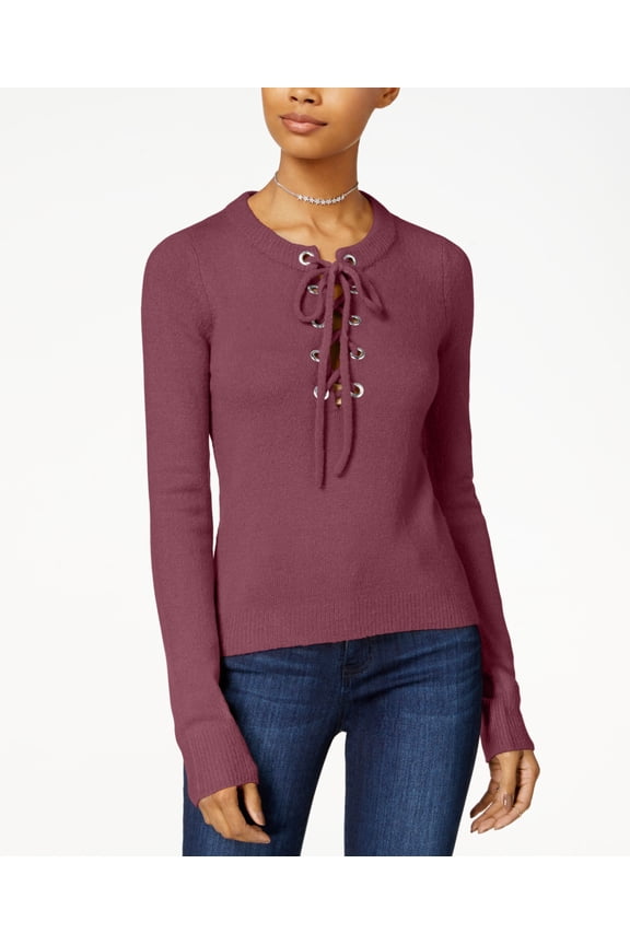 Juniors' Lace-Up Grommet Sweater (Dry Rose, S)