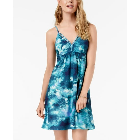 Planet Gold Juniors Printed Braided Detail Dress Blue Topaz Combo S