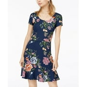 Planet Gold Juniors Printed Fit Flare Dress Navy 2XL