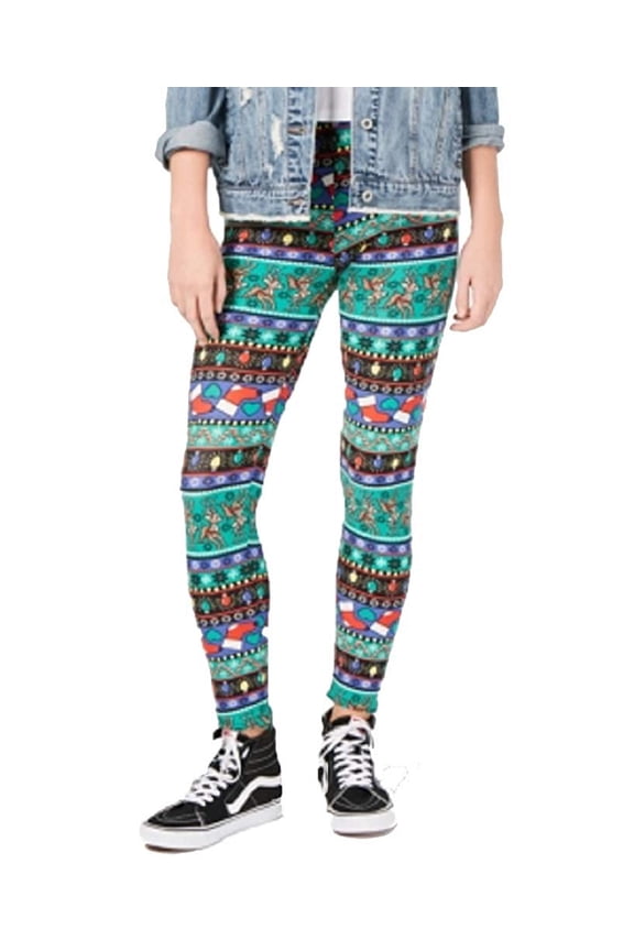 Juniors Printed Holiday Leggings Multi Stockings S