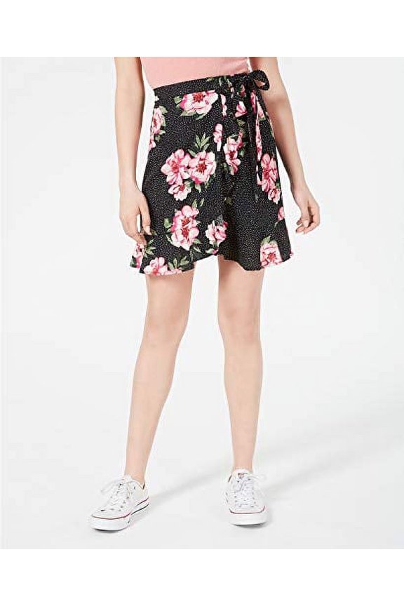 Juniors Printed Wrap Skirt Black Dot Floral M