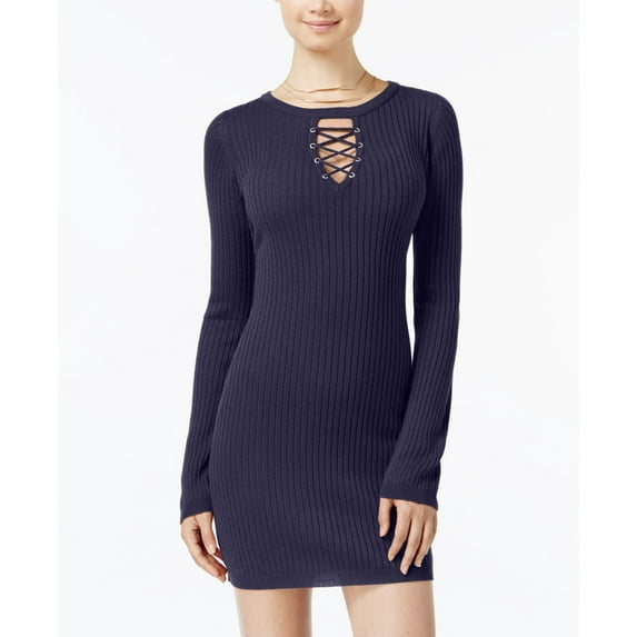 Planet Gold Juniors Ribbed Lace Up Sweater Dress Evening Blue XL