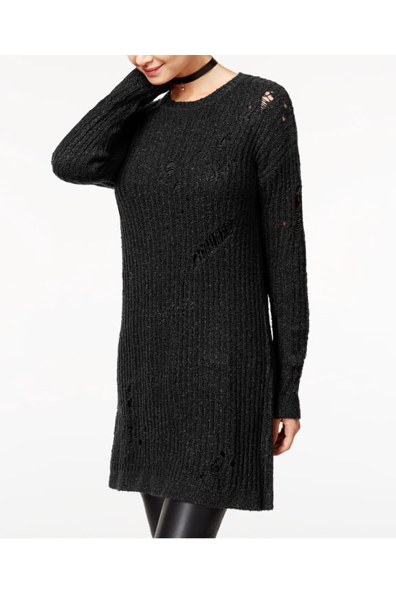 Juniors' Ripped Sweater Tunic (Black Beauty, XL)