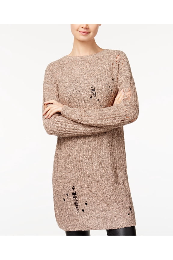 Juniors' Ripped Sweater Tunic (Khaki Goat, S)