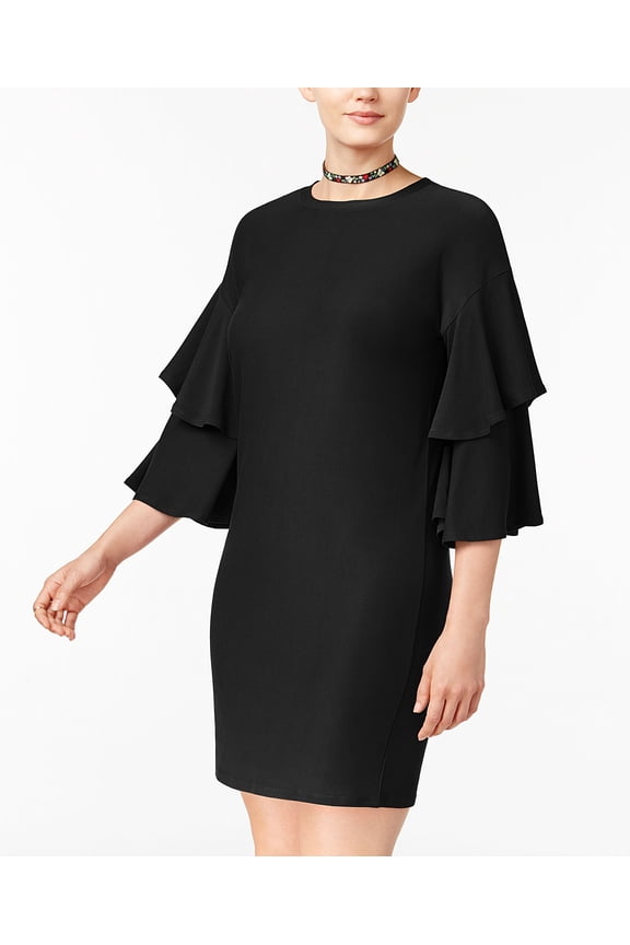 Juniors Ruffle Sleeve Shift Dress Black S