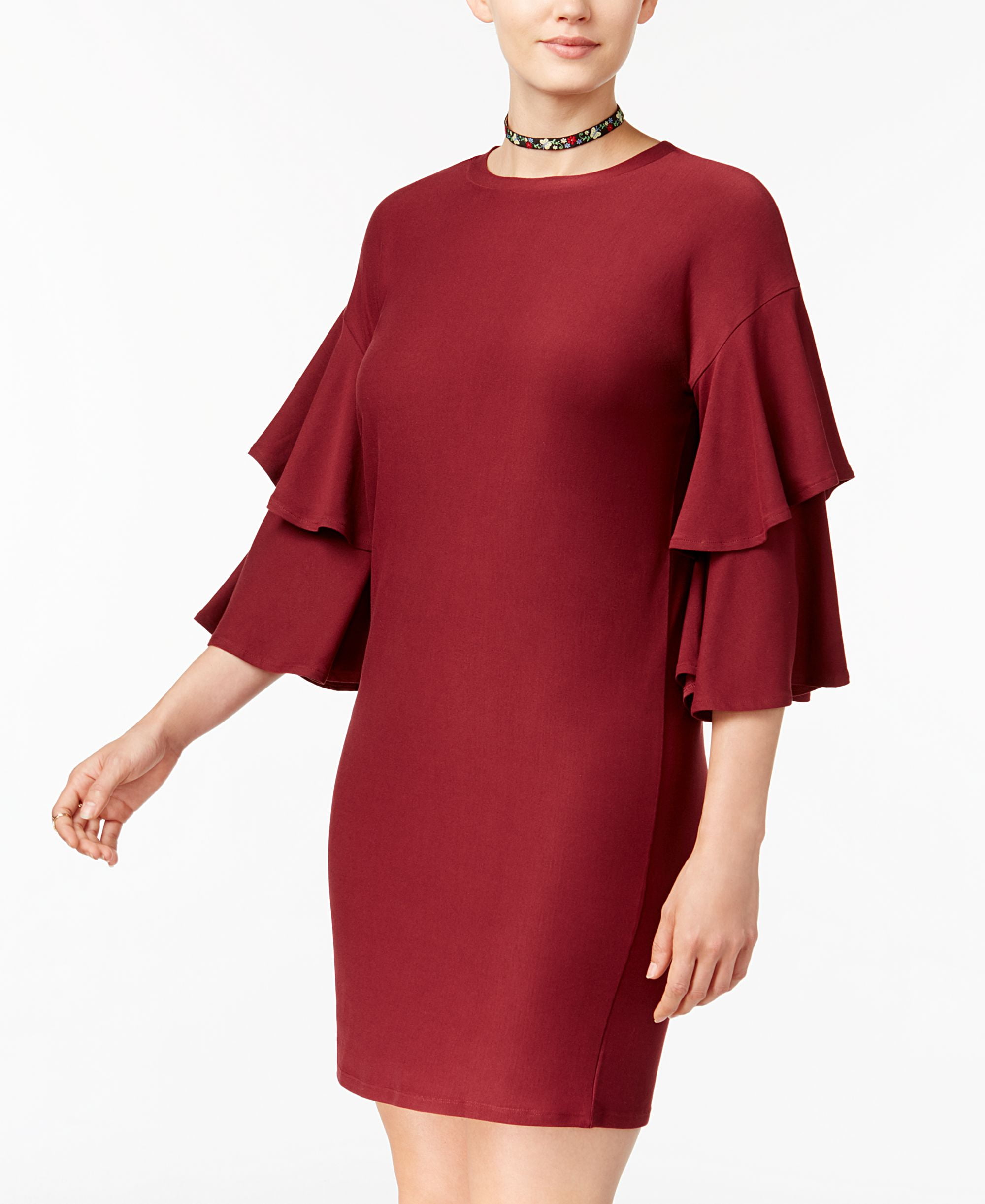 Planet Gold Juniors Ruffle Sleeve Shift Dress Windsor Wine S