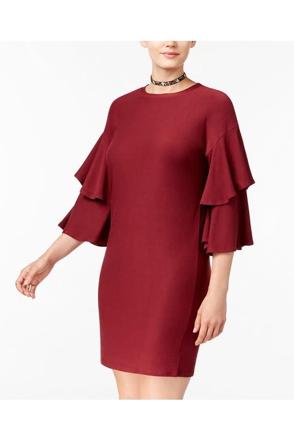 Juniors Ruffle Sleeve Shift Dress Windsor Wine S