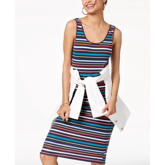 Planet Gold Juniors Sleeveless Striped Bodycon Dress Navy Multi S