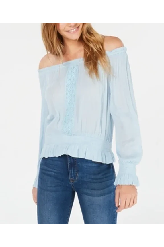 Juniors' Smocked Off-the-Shoulder Top - Cool Blue , L