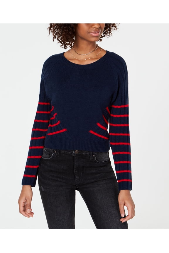 Juniors Striped Rib Knit Sweater Maritime Flame Combo M