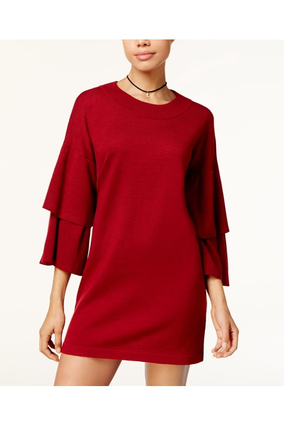 Juniors Tiered Sleeve Sweater Dress Red L