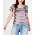 thumbnail image 1 of Planet Gold Juniors Trendy Plus Size Striped Lettuce-edge Top,Agate Green,1X, 1 of 2