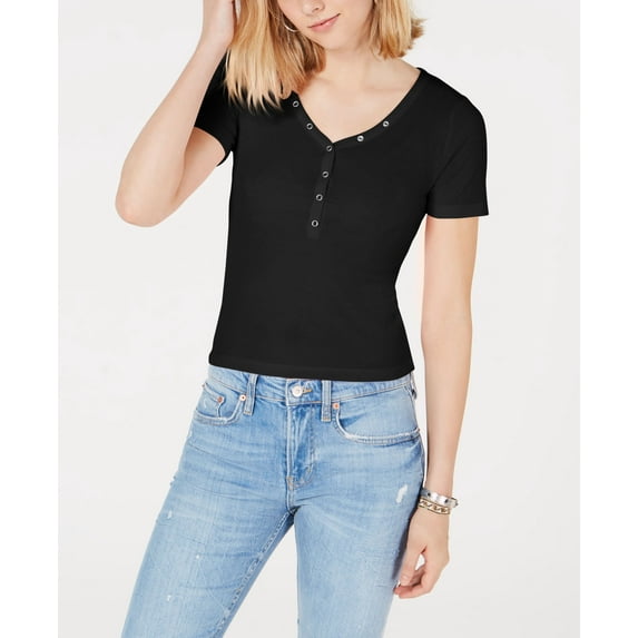 Planet Gold Juniors V Neck Henley Top Black Beauty S