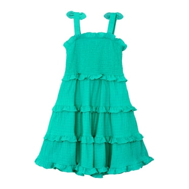 Planet Gold Toddler & Girls Summer Sleeveless Tiered Dress with Tie Straps, Sizes 12M-18