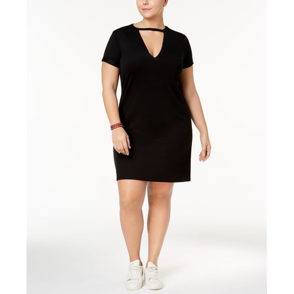 Planet Gold Trendy Plus Size Choker Dress Black 1X