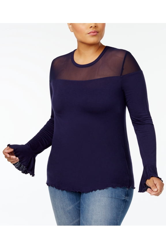 Trendy Plus Size Illusion Top Evening Blue 1X