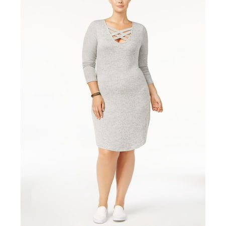 Planet Gold Trendy Plus Size Lattice Trim Sheath Dress Grey 2X
