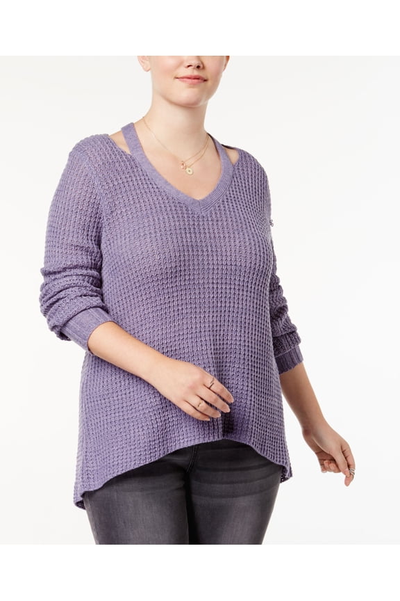 Trendy Plus Size Ribbed Cutout Sweater Dusk 3X
