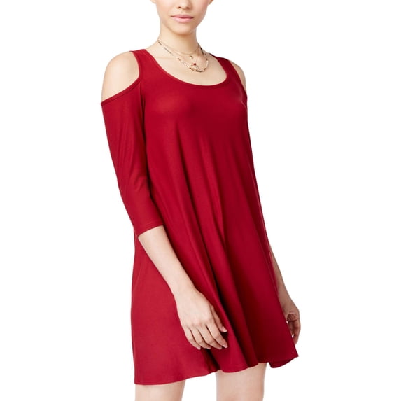 Planet Gold Womens Cold Shoulder Scoop Neck Casual Dress Red XL