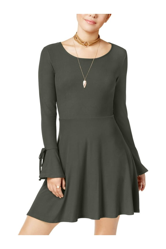Womens Juniors Bell Sleeves Scoop Neck Mini Dress