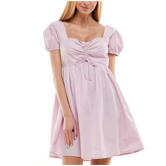 Planet Gold Womens Juniors Cotton Puff Sleeve Fit & Flare Dress