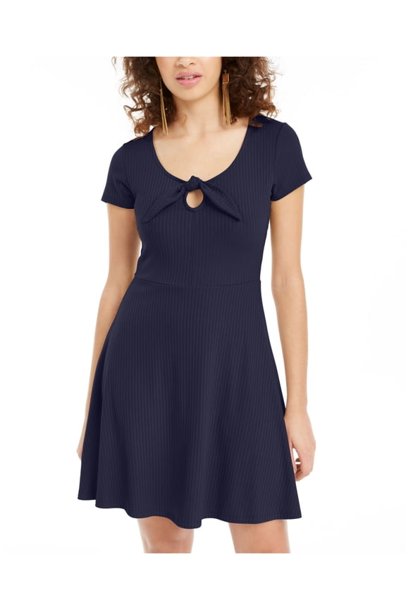 Womens Front Tie Skater Dress, Blue, XX-Small
