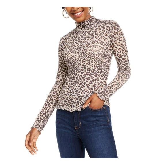 Planet Gold Womens Juniors Waffle Animal Print Pullover Top