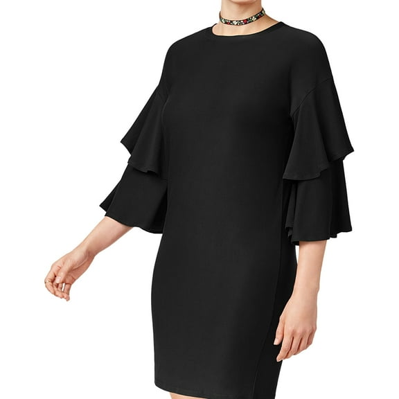 Planet Gold Womens Ruffled Sleeve Bodycon Dress, Black, X-Small