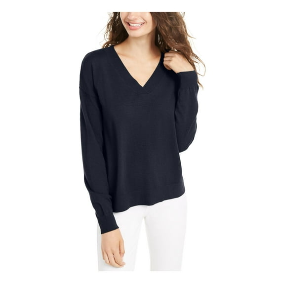 Planet Gold Womens Split Neck Long Sleeve Sweater Blue S