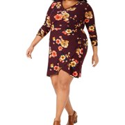PLANET GOLD Womens Tulip Wrap Dress, Red, Plus Size, 2X