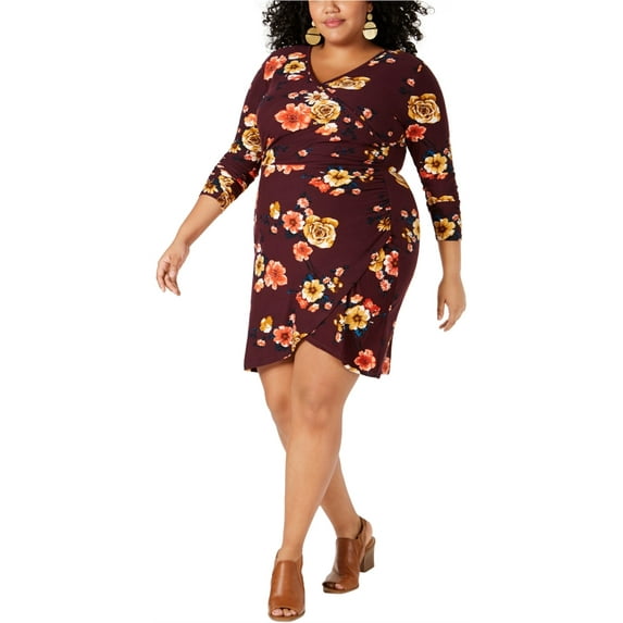 Planet Gold Womens Tulip Wrap Dress, Red, Plus Size, 2X