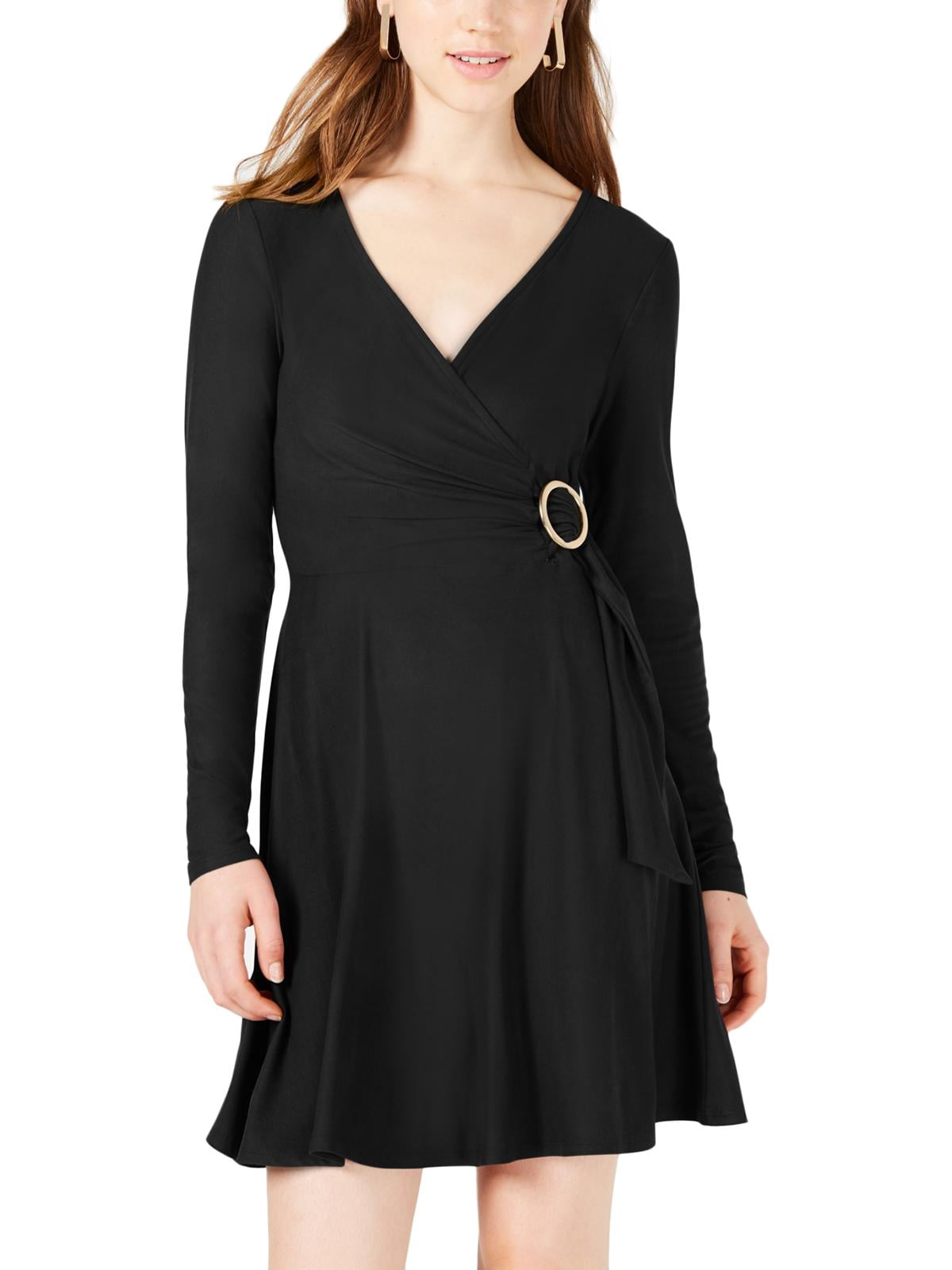 planet gold black dress Womens V-Neck Embellished Flounce XXS feminine glam dress