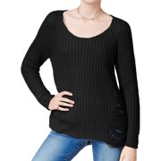 Planet Gold Womens Zip Back Pullover Sweater, Black, Juniors, Large