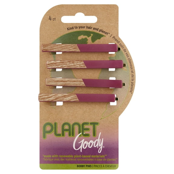Planet Goody Bobby Slides Hair Pins Maroon, 4 CT