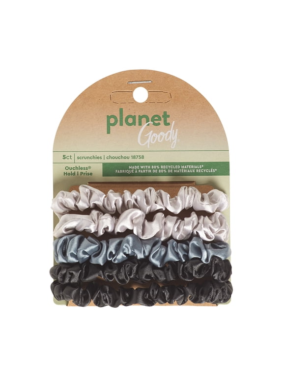 Planet Goody Recycled Satin Skinny Scrunchies, Ponytail Scrunchies, Assorted Colors, 5 Ct