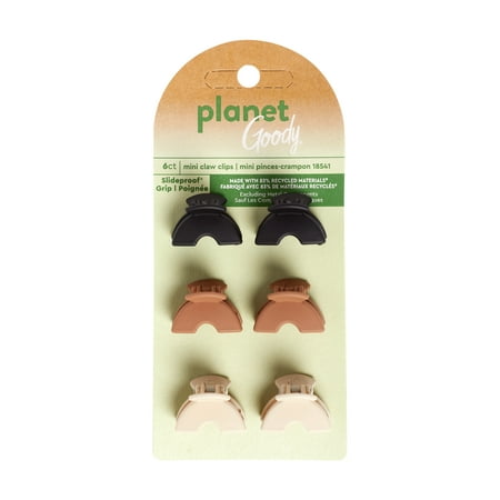 Planet Goody Slide Proof Mini Recycled Claw Clips, All Ages, Neutral Assorted Colors, 6 Ct price history and forecast - Goody 3001684