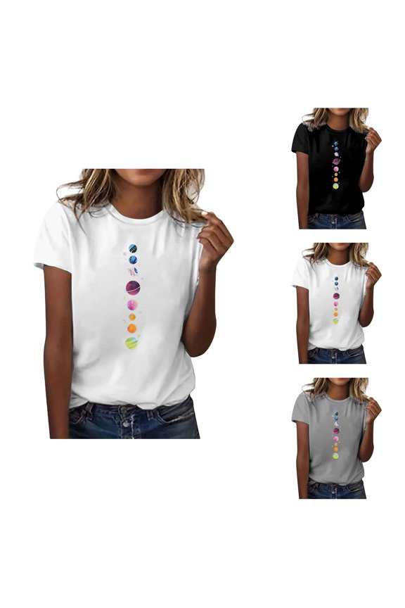 Planet Graphic Tees for Women 2026 Summer Casual Short Sleeve Crewneck Astronomy T Shirt
