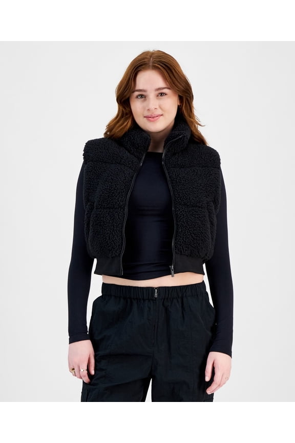 BLACK BEAUTY Juniors' Sherpa Puffer Vest , US X-Small