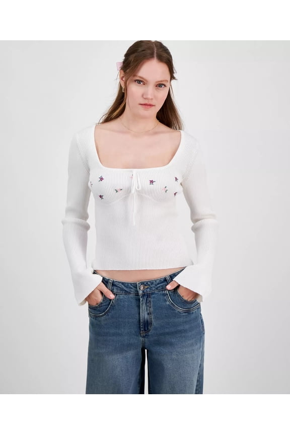 EGRET Juniors' Floral Embroidered Sweater, US Small