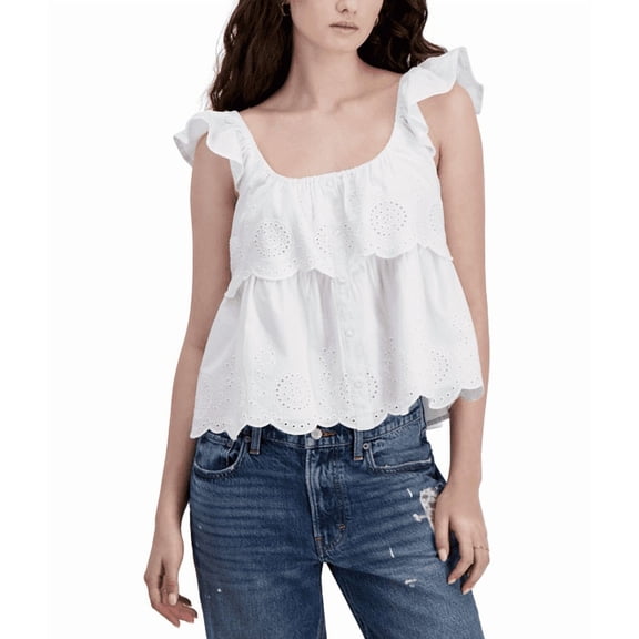 Planet Heart Juniors' Cotton Eyelet Tiered Tank - Bright Whi