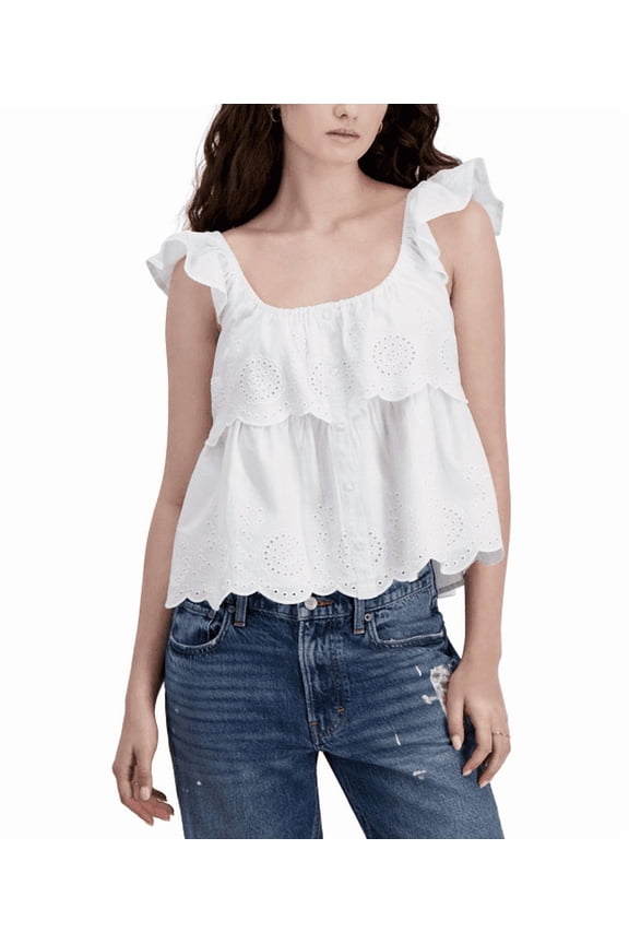 Juniors' Cotton Eyelet Tiered Tank - Bright Whi