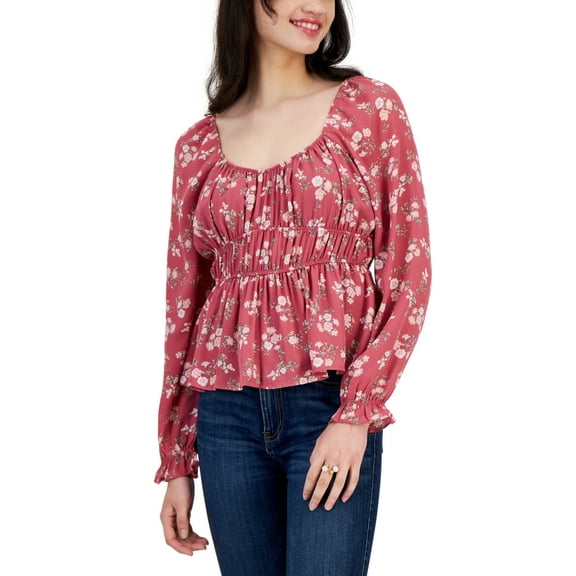 Planet Heart Juniors Puffed-Sleeve Peplum- Rose Wine XL